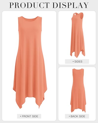 Image of AUSELILY Women's Summer Dresses Casual Sleeveless Midi Tank Beach Dress | Women's Asymmetrical Hem Sundress with Side Pockets, Great for Beach, Vacation & Daily Wear
