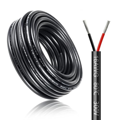 Câble Électrique 10 Mètres 16 AWG 2x1,5mm², Câble à 2 Conducteurs 5 V/12 V/24 V/220 V, Cuivre Étamé, Flexible et Souple, Faible Impédance, Haute...