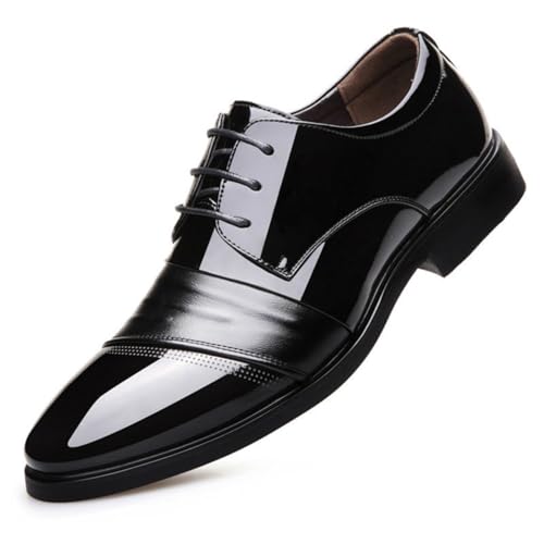 Mens Modern Patent Leather Lace Up Dress Oxford Shoes Classic Tuxedo Low Top Loafers for Business Wedding Formal Derby Shoes