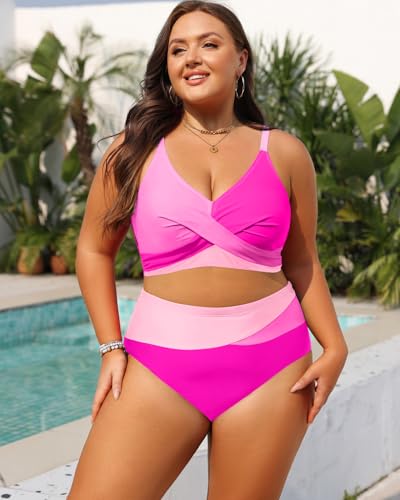 Image of Tempt Me Plus Size Two Piece Swimsuit - Women High Waisted Bikini Set Tummy Control Bathing Suits