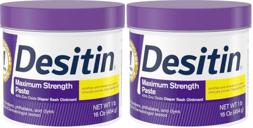 Image of Desitin Maximum Strength Diaper Rash Cream, 40% Zinc Oxide | Treatment & Prevention | Hypoallergenic | Paraben-Free | 16 oz Pack of 2