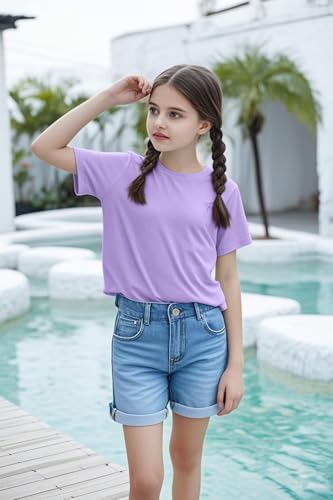 Image of Girls Short Sleeve Tee Shirts Kids Summer Crewneck Tops 5-14 Years