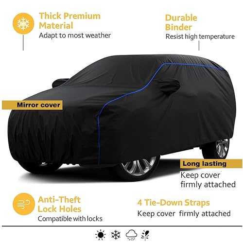 Image of Sulfar 100% Water Resistant Car Body Cover Compatible with Mirror for Maruti Suzuki Ertiga (Triple Stitched, Full Bottom Elastic, Black Tafetta with Blue Piping)