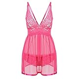 Women'S Erotic Lingerie Setssexy Women Lingerie Lace Night Dress Sleepwear Nightgown Deep See Through Sexy Sheer Lingeri Pink