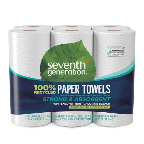 Seventh Generation Paper Towels, 100% Recycled Paper, 2-ply, 6 Rolls (Packaging May Vary)