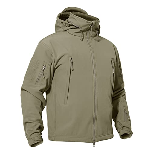 Kanpcelns Taktische Softshelljacke Herren Fleecejacke Mantel Wasserdicht Winddicht Militärmäntel Jagd Wandern Windjacke Khaki 4XL Cover