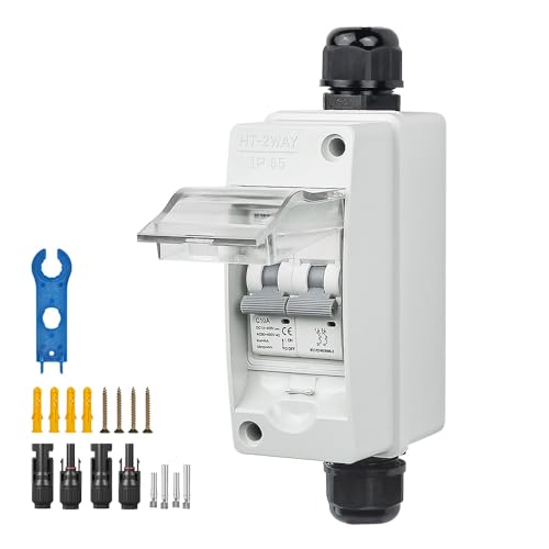 Pjerjzn Solar Panel Disconnect Switch 40Amps 550V DC Miniature Circuit Breaker Box for Solar PV Homes Battery (40 Amp)