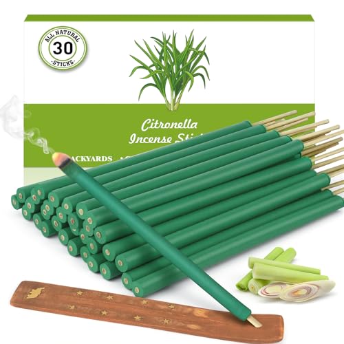 Citronella Räucherstäbchen 30 Stück mit Halter Bis zu 3000 Minuten Gesamtbrenndauer Zitronengras Räucherstäbchen mit Citronella Öl für Garten Balkon Terrasse Camping Grillabende