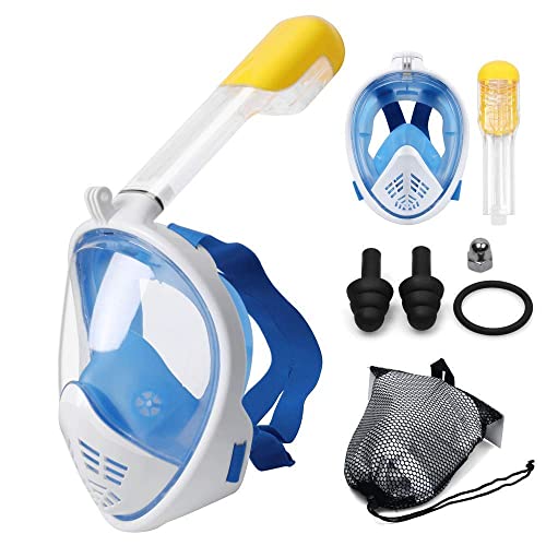 Image of VBM Full Face Snorkeling Mask Diving Gear - Dry Top System,180 Degree Panoramic View Snorkeling Mask with Camera Mount,Safe Breathing,Anti-Leak Anti-Fog-Swim Fins (Blue - S /M)