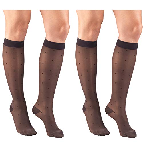 Image of Truform Compression 15-20 mmHg Sheer Knee High Stocking, Charcoal Dot Pattern, Medium (Pack of 2)