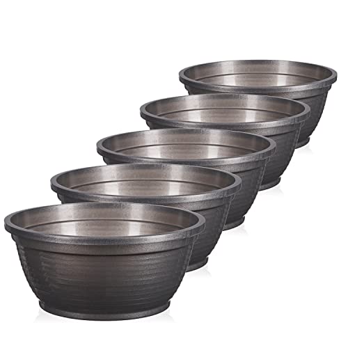 TYMAR Macetero para tumbas, 5 unidades, cuenco redondo, plástico, maceta para jardín, balcón, terraza (grafito, diámetro de 26 cm)