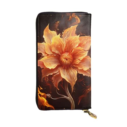Portefeuille en cuir noir au motif flammes chic avec fermeture éclair sécurisée