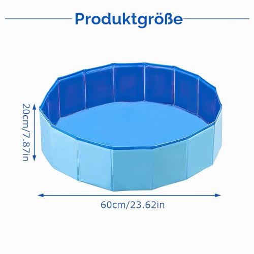 LUFEIS Hundepool 60x20cm Hundepool Schwimmbad,Hundebecken Faltbar mit Ablassventil,Planschbecken Rutschfest, Swimmingpool für Hunde,Faltbarer Pool Hundepools Schwimmbecken für Kleine Hunde Katze(Blau)