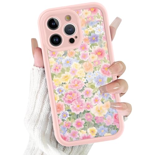 Vulfwela Cute Colorful Flower Phone Case for iPhone 11 Pro Max Case 6.5, Aesthetic Trendy Floral Pattern Design Shockproof Soft Slim TPU Full Camera Lens Protective Pink Cover Funda for Women Girls