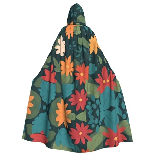 Cape à capuche pour adulte imprimé fleurs et feuilles déguisement cosplay