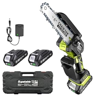 Supstable Mini Tronconneuse à Batterie 6 Pouces, Élagueuse Sans Fil pour Branches et Jardin, 2 Batteries 2Ah et Chargeur, petite Scie à Chaîne Rechargeable, Élagage de Branches et Coupe de Bois