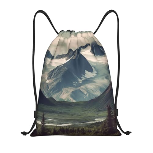 Alaska Mountains Drawstring Backpack for Men Women Sports Sackpack Waterproof Gym Sack Draw String Cinch Bags Medium