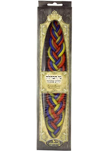 King David Flat Braided Havdalah Candle with 9 Wicks, 26cm, Multi Coloured