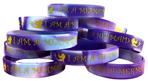 Funabaloo Mermaid Party Favors--Fun I Am A Mermaid Wristbands for Mermaid Themed and Under The Sea Parties - Pack of 12