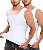 Junlan Men Compression Shirt Vest 2 Pack Slimming Body Shaper Tummy Control Shapewear Tank Tops Seamless Undershirts (White/White,3XL)