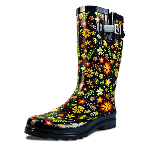 landchief Rain Boots for Women, Waterproof Ladies Tall Knee High Rubber boots,Comfort Garden Boots Anti-Slip Mid Heel Women Rain Shoes Outdoor