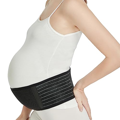 Adjustable Maternity Belt for Pregnant Women - Breathable Belly Support Band (Black, Regular Size)