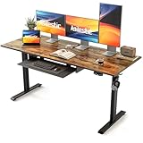 Agilestic Height Adjustable Desk with Keyboard Tray, 63 x 24 Inches Electric Standing Desk, Stand up Computer Table with Memory Preset, Modern Lift Motorized Gaming Workstation, Rustic Brown