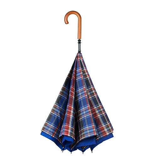 【CARRY saKASA(キャリーサカサ) UK Model（UK モデル）】逆折り式傘 逆さ傘 濡れない傘 軽量 テフロン加工 (ネイビーチェック柄)