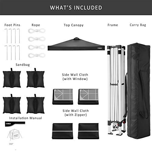 Cobizi Canopy 10X10 Pop Up Canopy Tent Waterproof With 4 Removable Sidewalls, Outdoor Event Shelter Sun Shade Party Commercial Canopy For Wedding Picnics With Carrying Bag(10'X10'& 4 Sandbags, Black) #TOP2