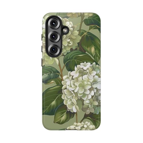 Coque Samsung S25 motif fleurs d'hortensia blanc pour un style printanier