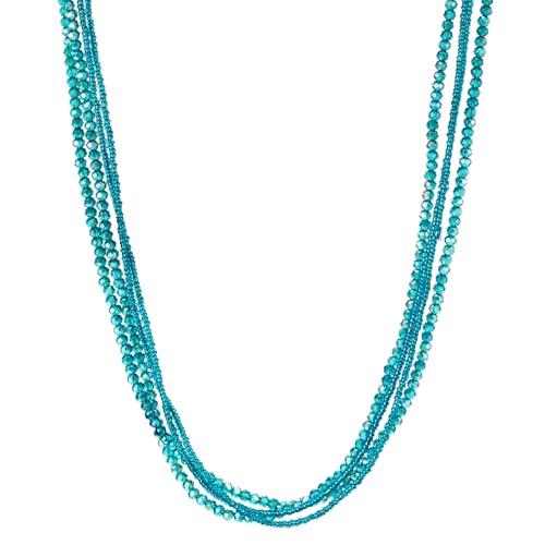 COOLSTEELANDBEYOND Long Multi-Strand Statement Necklace For Women, Elegant Layered Waterfall Chains, Crystal Beads Pendant3