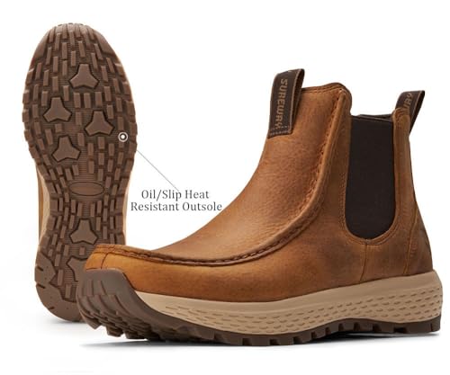 Image of SUREWAY Men's Slip On Work Boots,Rugged Moc toe Casual Chelsea Shoes
