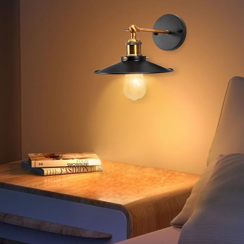 Image of Black Vintage Wall Sconces Light, Industrial Adjustable Vintage Wall Sconce, E27 Lamp Holder (Without Light Source) Oil Rubbed Bronze Wall Sconce for Bedroom Living Room Reading Kitchen (22cm Shade)