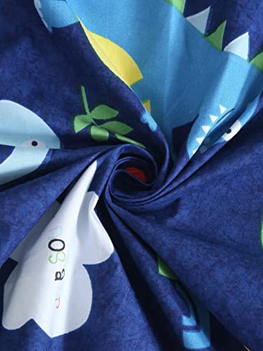 Image of RD FABS Glace Cotton Wrinkle Free Soft Hypoallergenic Bed Sheet with 2 Pillow Cover,Cartoon Printed,Double Bed King Size Bedsheet for Kids Room Boys Girls(90x95 Inches /Blue /Dino),144 TC