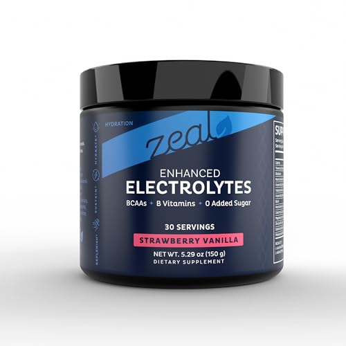 Image of Zeal Electrolyte Powder - 30 Servings | Keto Electrolytes Powder | Zero Sugar, BCAAs, B-Vitamins | Potassium, Zinc, Magnesium | Hydration Powder Recovery Drink | Strawberry Vanilla