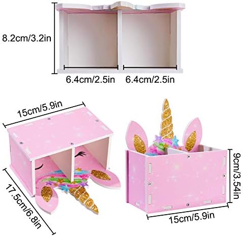 Basumee Pencil Holder for Desk Kids Unicorn Pen Holder Makeup Brush Pot Desk Tidy Home Office Use Desk Organizer 2 Slots,Pink Unicorn