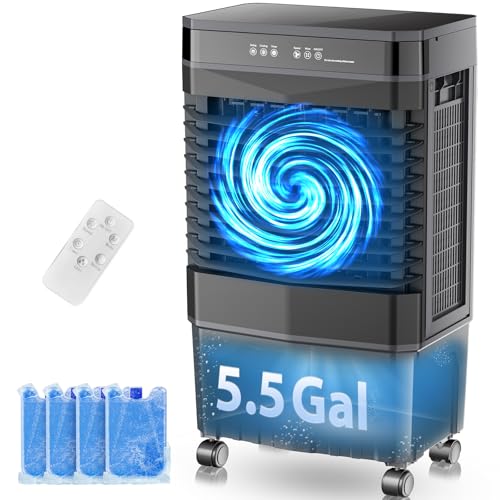Auertech 5.5 Gal Swamp Cooler, 1800 CFM Evaporative Air Cooler with 3 Speeds, 12H Timer,...