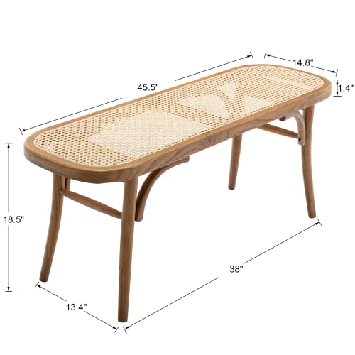 Chairus Farmhouse Entryway Bench 45" Longe Chair With Solid Wood Structure Comfy Seat For Living Room/End Of Bed/Foyer, Rattan Weaved Seat #TOP1