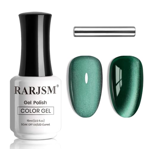 RARJSM Emerald Green Cat Eye Gel Nail Polish with Magnet Stick De...
