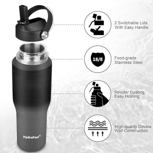 Image of 32oz Water Bottle Insulated with Straw,Leak Proof Water Bottles,Mens Water Bottle Stainless Steel for Gym,Hiking,Travel,Sport,1 Liter,Bpa free