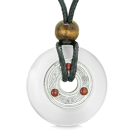 Large Celtic Triquetra Knot Amulet Lucky Coin Donut Charm White Simulated Cats Eye Protection Necklace #TOP29