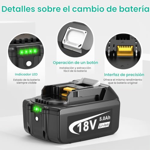 Miniatura 6 de Batería Y Cargador Para Makita Lxt Asuncell 18 V 5,0 Ah Batería Dc18rc Cargador Rápido Para Makita Compatible Con Todas Las Baterías Makita 14,4 V-18 V Li-Ion Bl1815 Bl1830 Bl1850 Bl1430