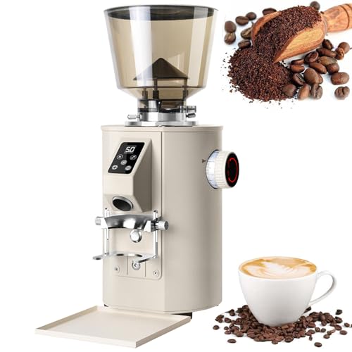 DUXMM Trituradora de café cuantitativa Comercial, máquina de Espresso con Control táctil, Capacidad de 453 g, 9 ajustes de Grosor, para Uso doméstico. White