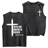 Fkatuzi Boys Christian Graphic Tank Tops God Jesus Shirts for Kids Cross Faith Religious Cotton Acid Wash Sleevesless Tshirt(Black,130)
