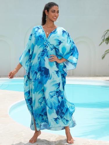 Image of KEYLORTING Plus Size Kaftan Dress Women, African Moo Moo Print Caftan, Batwing Dress, Beach Cover Up for Party and Loungewear