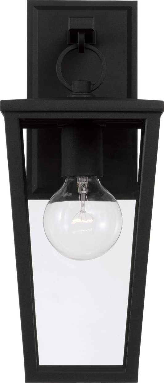 Capital Lighting 948111BK Elliott Transitional Industrial Clear Glass Outdoor Wall Lantern, 1-Light 100 Watt, 16" H x 6" W, Black