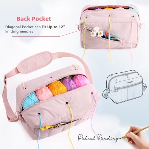 Image of MYBAGZIGN Crochet Bag Organizer for Yarn & Hooks, Large Capacity Yarn Storage Bag with Yarn Holder Holes, Portable Crochet & Knitting Bag for Crocheting on the Go, Craft Travel Bag Gifts for Women