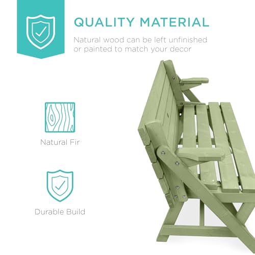 Image of Best Choice Products 2-in-1 Transforming Interchangeable Outdoor Wooden Picnic Table Garden Bench for Backyard, Porch, Patio, Deck w /Umbrella Hole - Sage Green