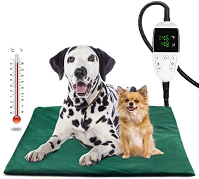 Heated Cat Dog Bed,Pet Heating Pad with 48-Hour Timer,Adjustable Temperature(86-146℉) and Time(4/8/12/24/48H), Waterproof Cat House Warming Mat,Indoor/Outdoor/Warehouse (Christmas Green,18x28in)