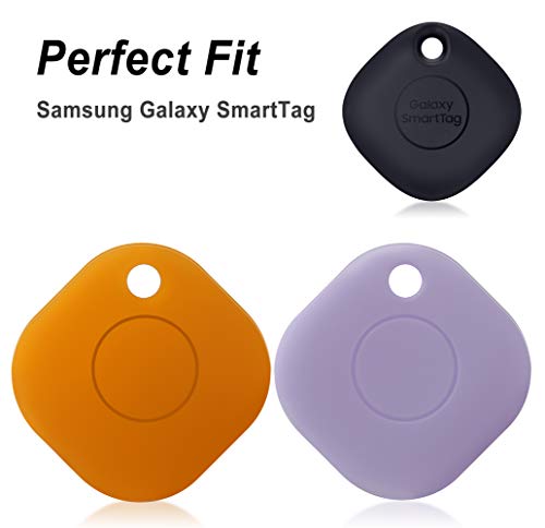 Image of Geiomoo Silicone Case for Galaxy SmartTag, Soft and Flexible, Scratch /Shock Resistant Cover with Carabiner for Galaxy SmartTag Tracker (2 Pack Orange+Lilac)